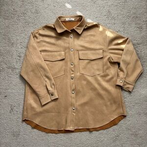 Workshop Republic Clothing Suede brown women’s button up shirt. Size XL